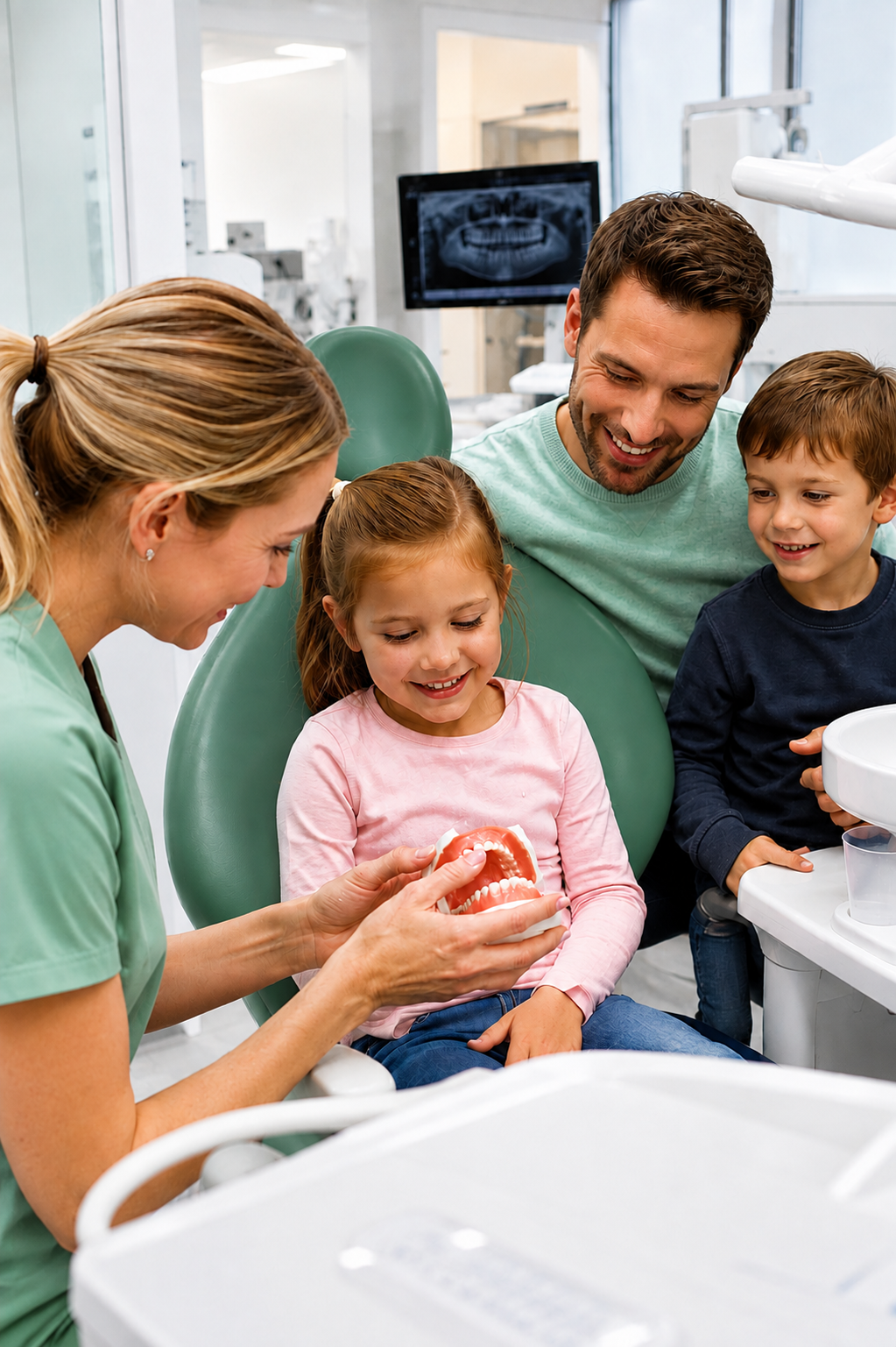 Family laughing together at home