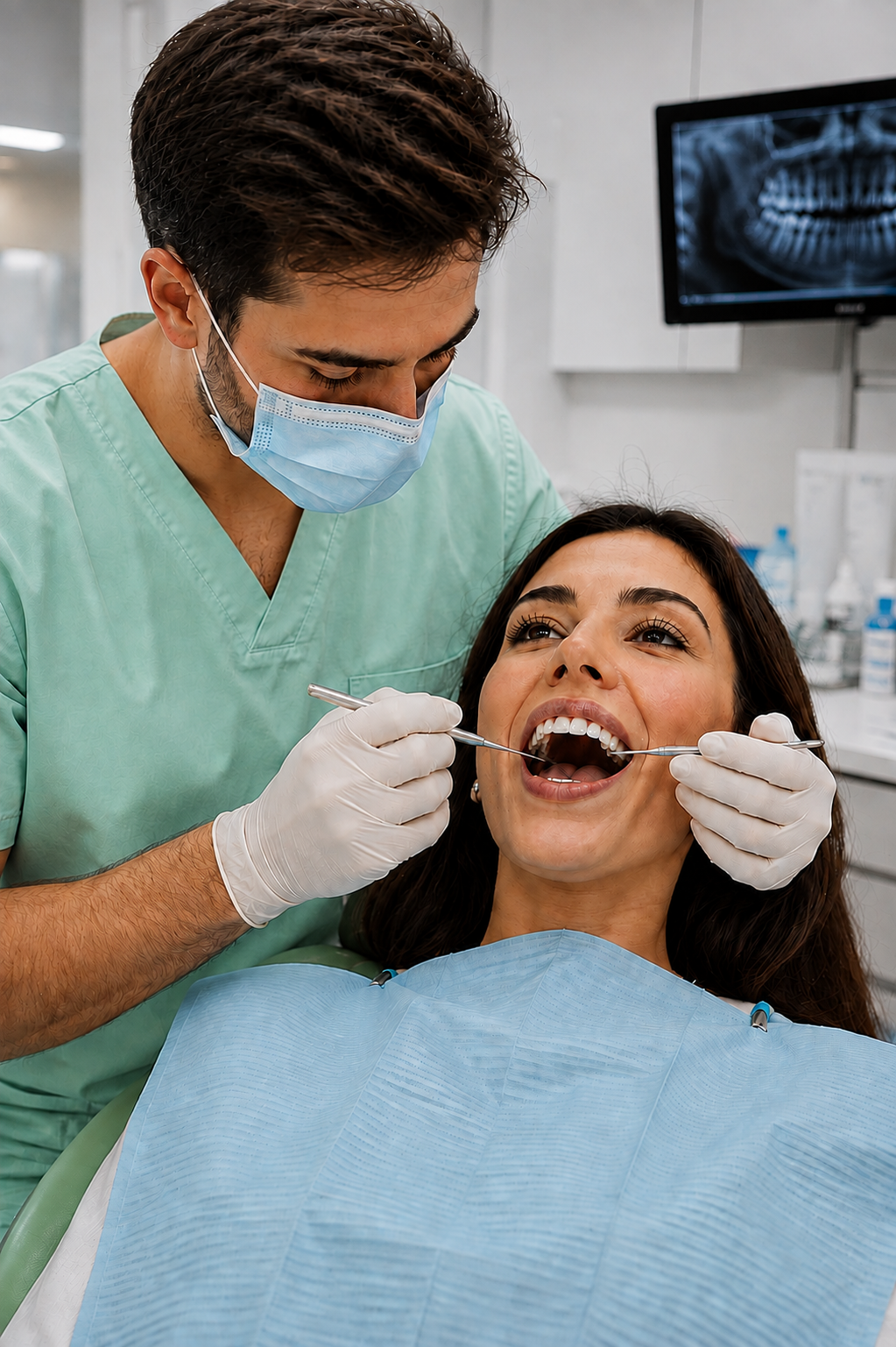 Dentist performing a routine check-up